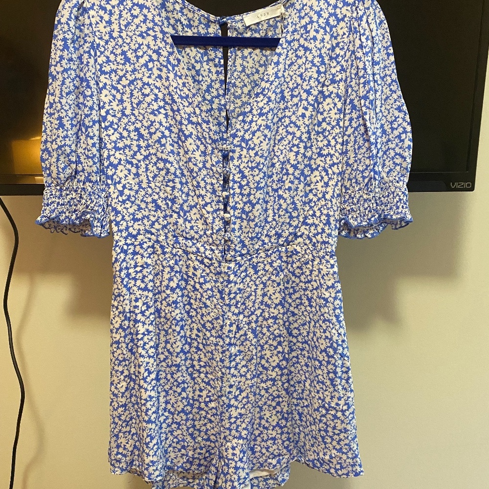 Lush Blue and White Flower Romper